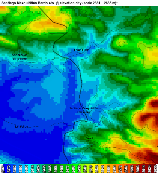 Santiago Mexquititlán Barrio 4to. elevation map