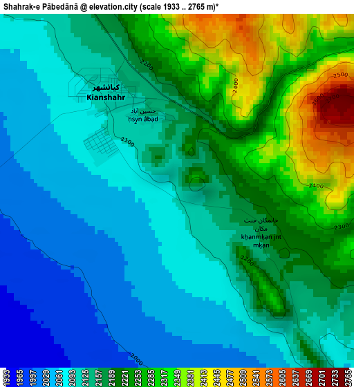 Shahrak-e Pābedānā elevation map