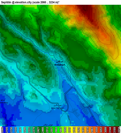 Sepīdān elevation map
