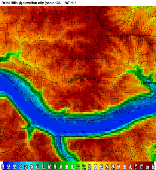 Delhi Hills elevation map