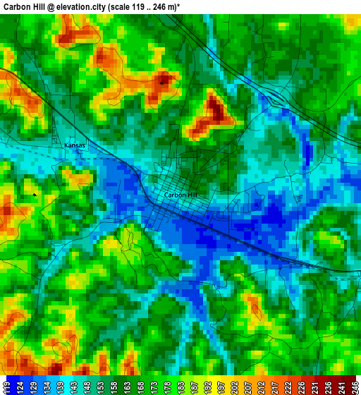 Carbon Hill elevation map