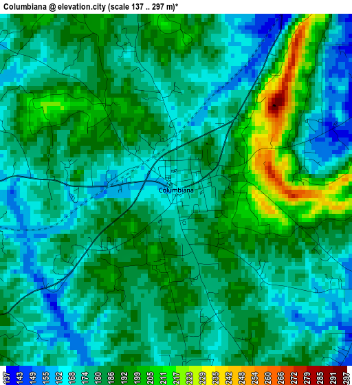 Columbiana elevation map