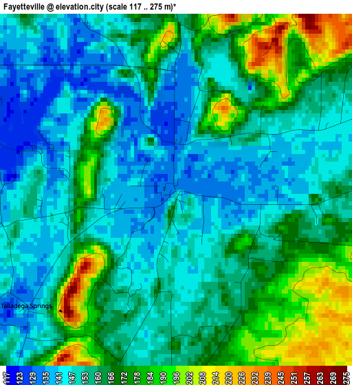 Fayetteville elevation map