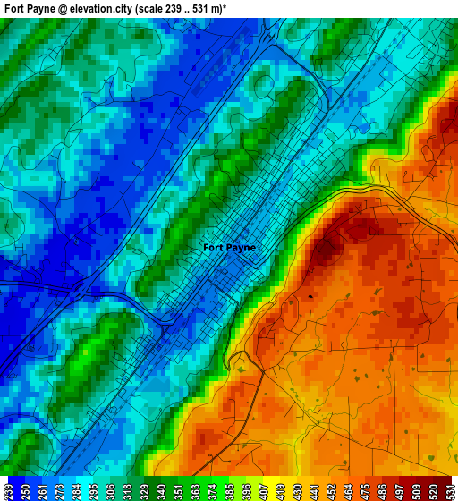 Fort Payne elevation map