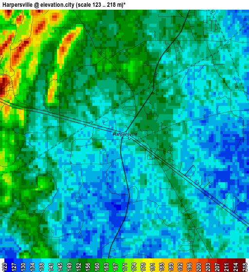 Harpersville elevation map