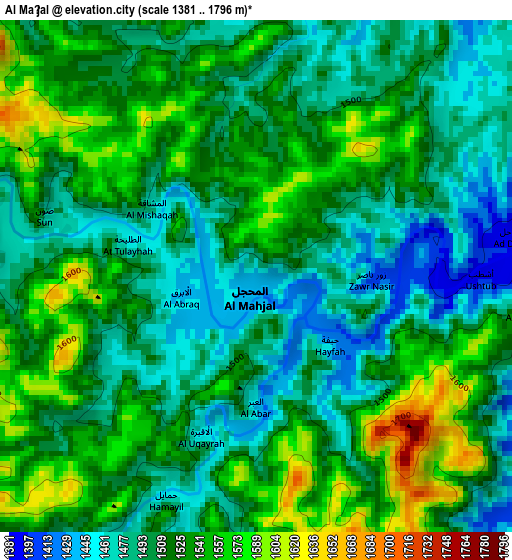 Al Maḩjal elevation map