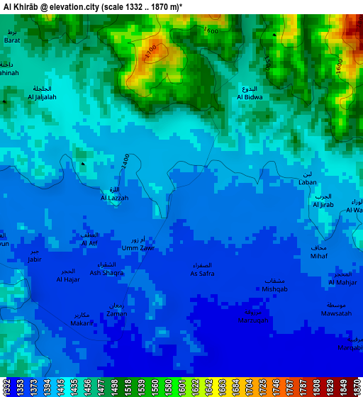 Al Khirāb elevation map