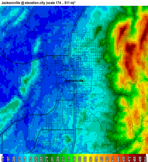 Jacksonville elevation map