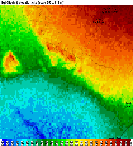 Eqbālīyeh elevation map