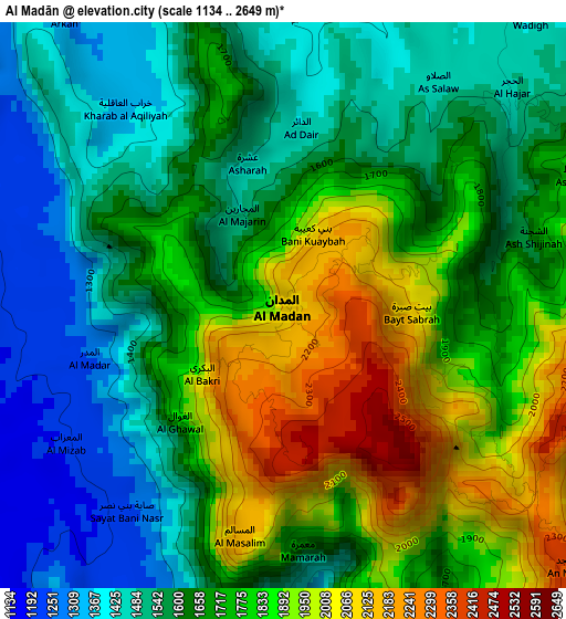 Al Madān elevation map