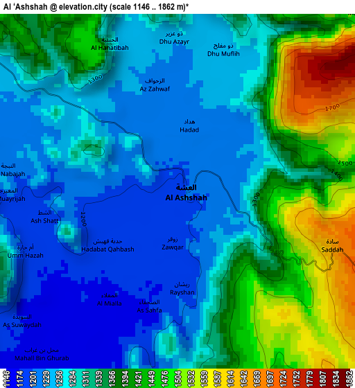 Al ‘Ashshah elevation map