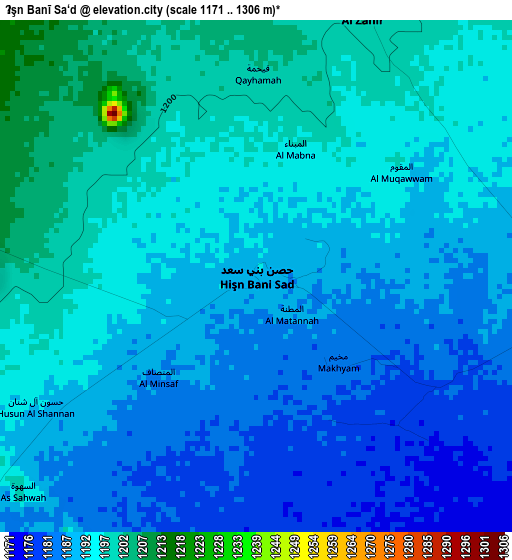 Ḩişn Banī Sa‘d elevation map