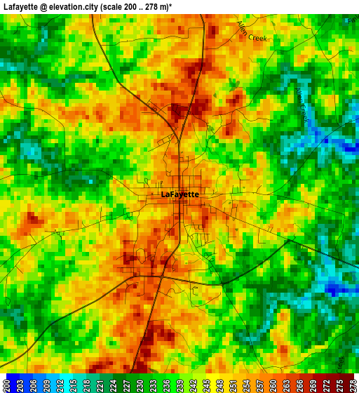 Lafayette elevation map