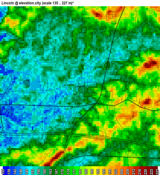 Lincoln elevation map