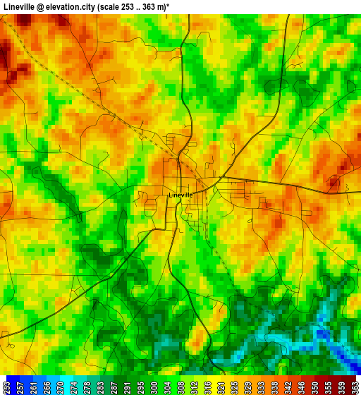 Lineville elevation map