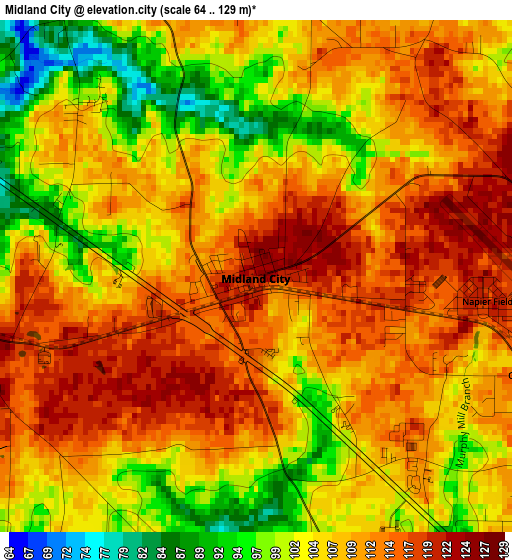 Midland City elevation map