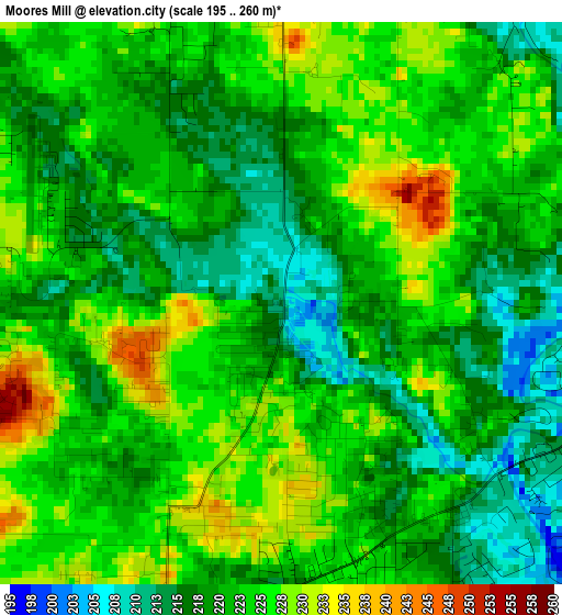 Moores Mill elevation map