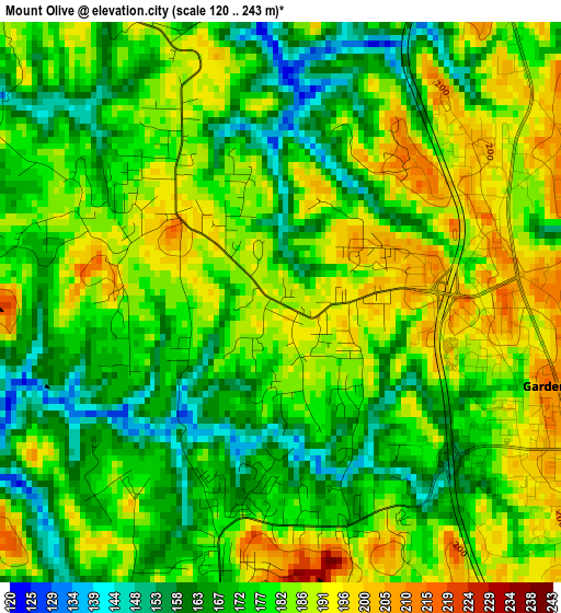 Mount Olive elevation map