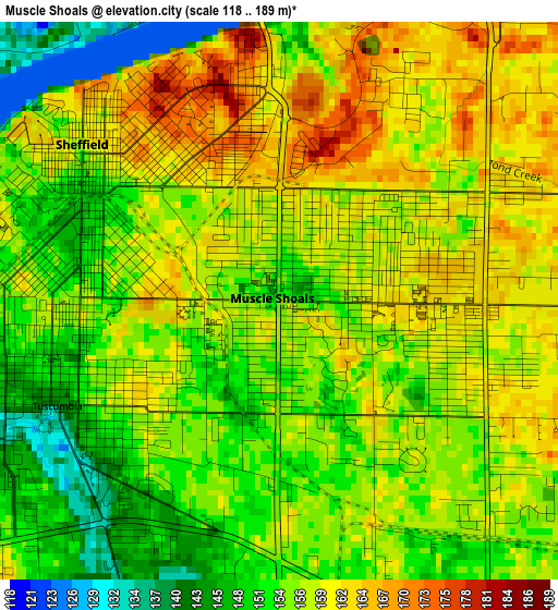 Muscle Shoals elevation map