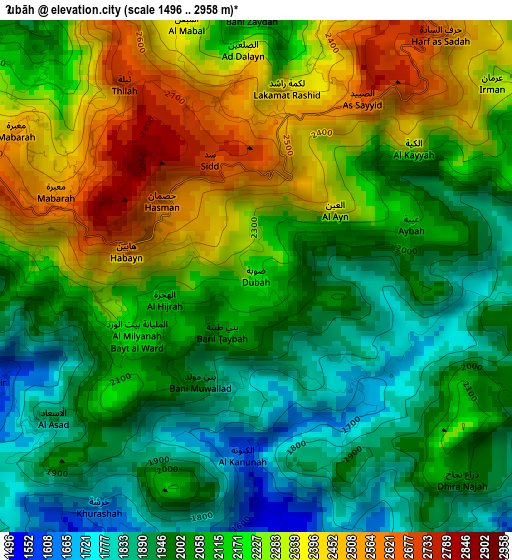 Ḑubāh elevation map