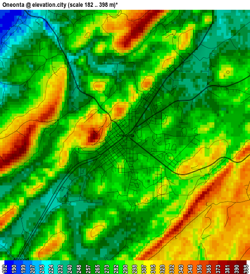 Oneonta elevation map