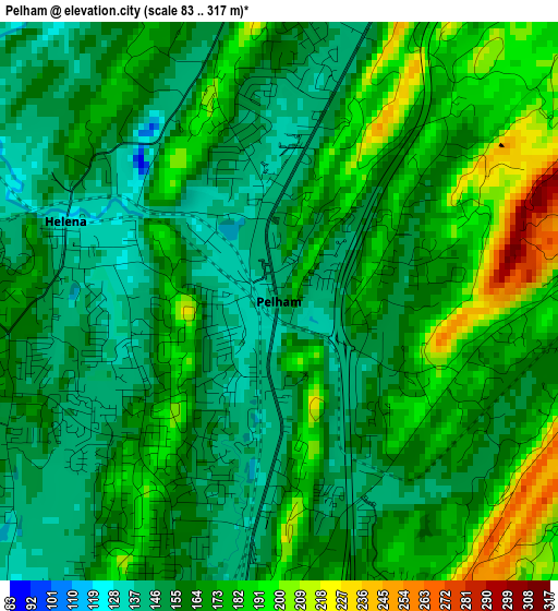 Pelham elevation map