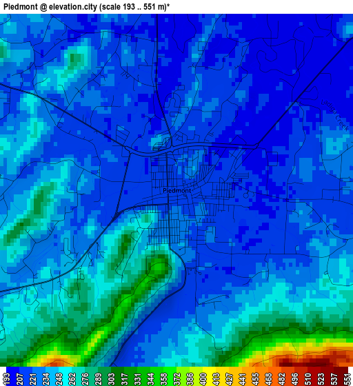 Piedmont elevation map