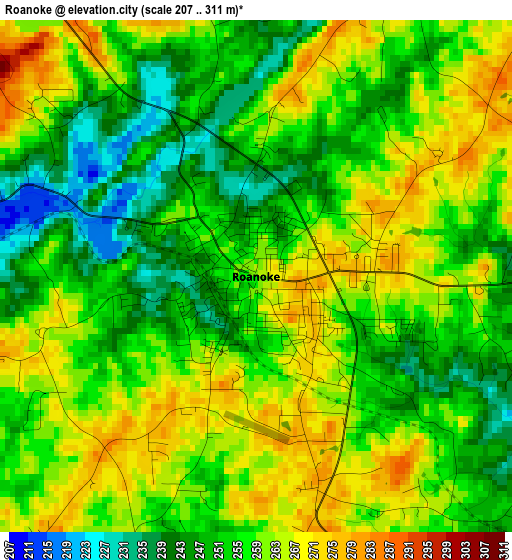 Roanoke elevation map