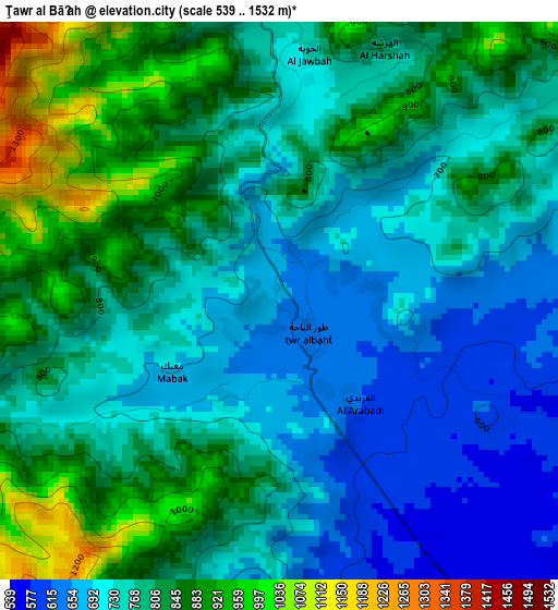 Ţawr al Bāḩah elevation map