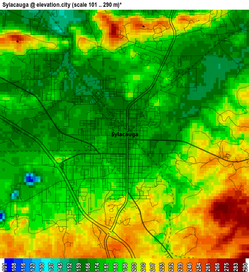 Sylacauga elevation map