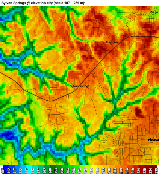 Sylvan Springs elevation map