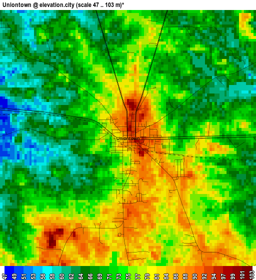 Uniontown elevation map