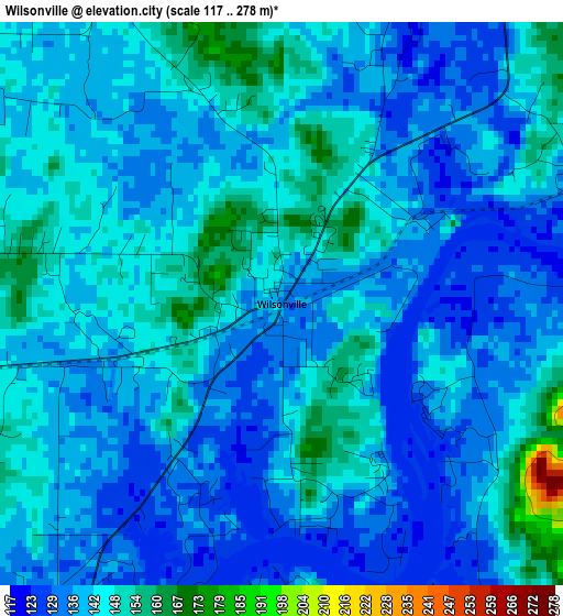 Wilsonville elevation map