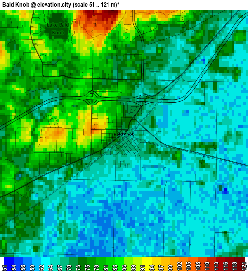 Bald Knob elevation map