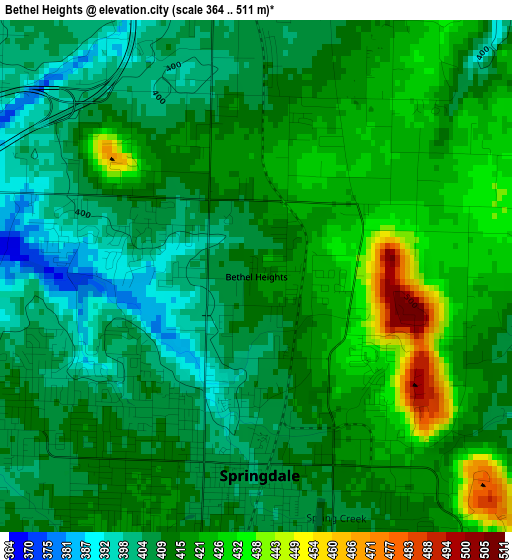 Bethel Heights elevation map