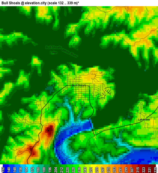 Bull Shoals elevation map