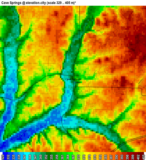 Cave Springs elevation map