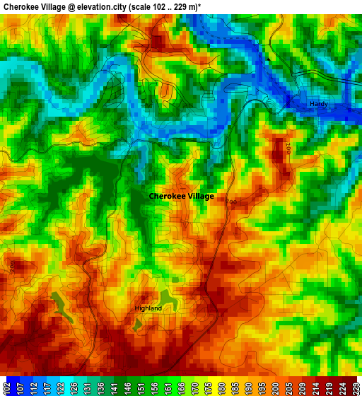 Cherokee Village elevation map