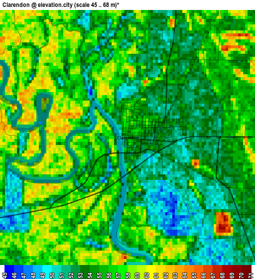 Clarendon elevation map