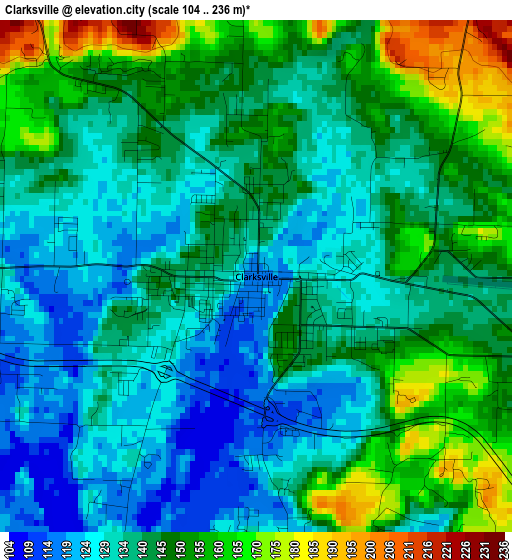 Clarksville elevation map