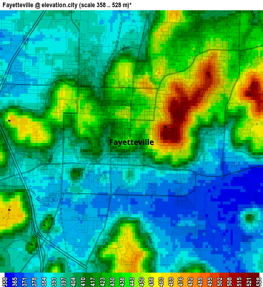 Fayetteville elevation map