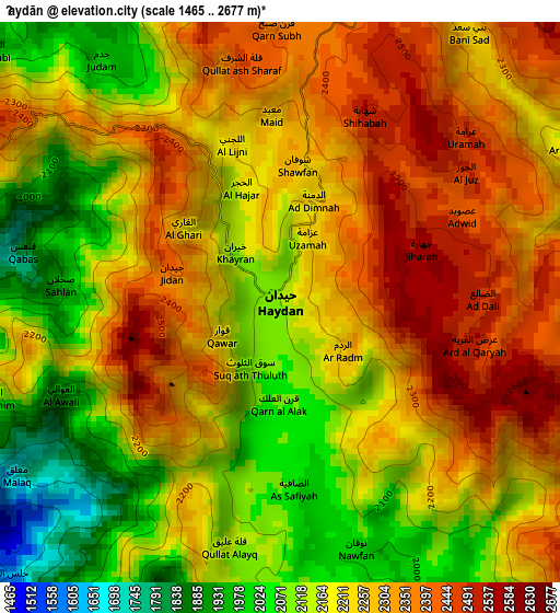 Ḩaydān elevation map