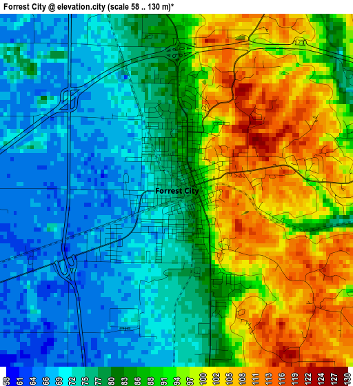 Forrest City elevation map