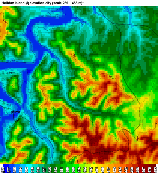 Holiday Island elevation map