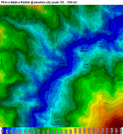 Pā’īn-e Bāzār-e Rūdbār elevation map