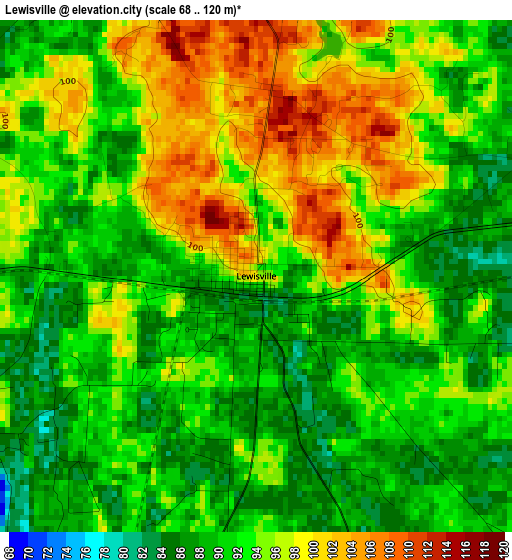 Lewisville elevation map