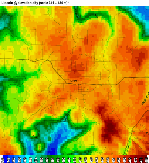 Lincoln elevation map