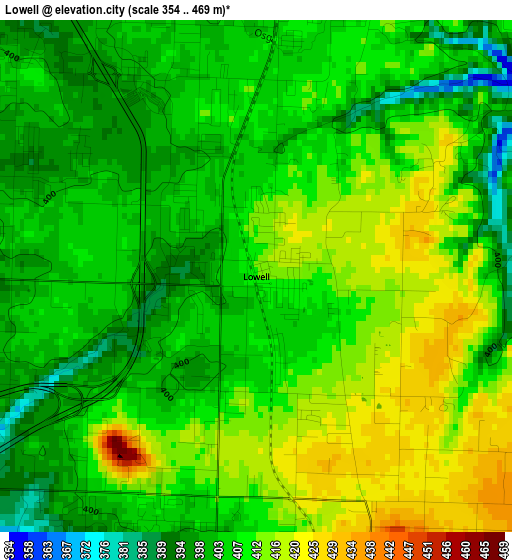 Lowell elevation map