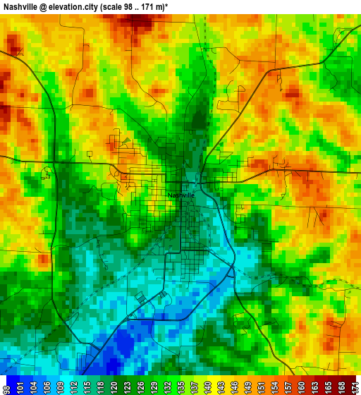 Nashville elevation map