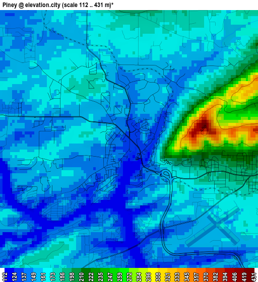 Piney elevation map